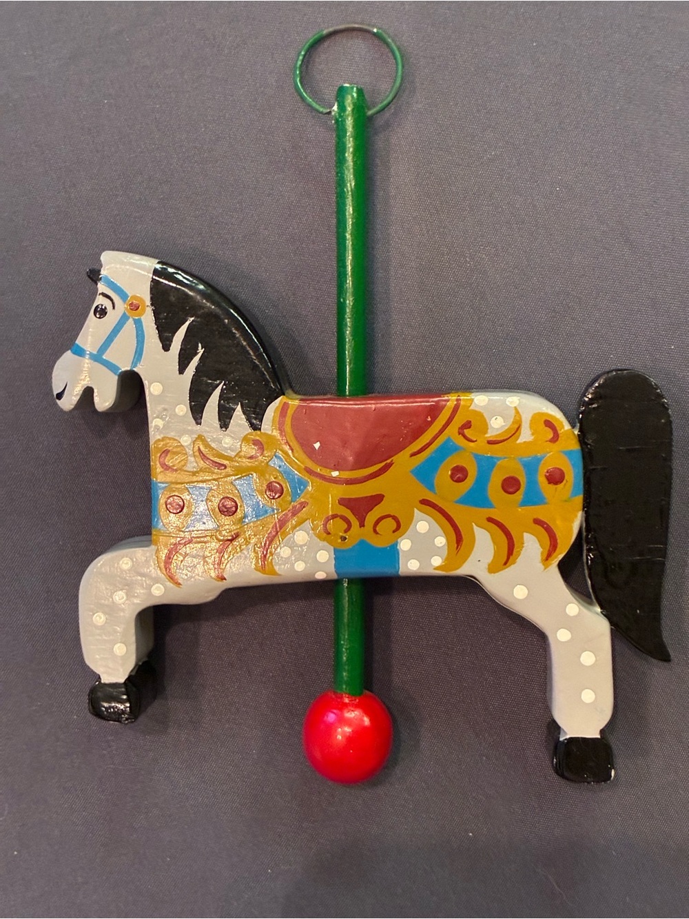 Hand-Painted Carousel Horse Holiday Ornament- Multicolor Made in Sir Lanka